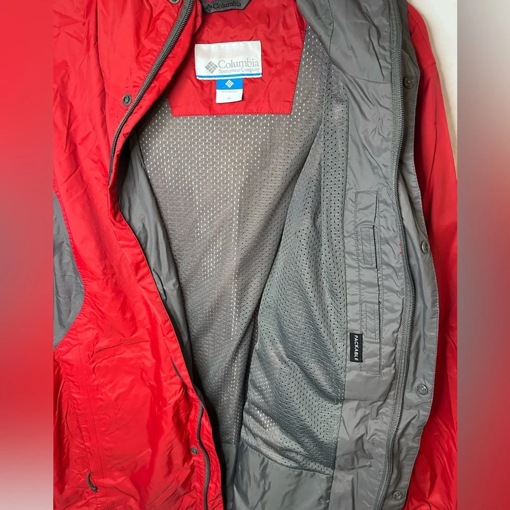 Columbia Sportswear Men’s M Red Gray Hooded Jacket Outdoor Rain Shell